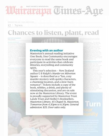 Wairarapa Times-Age newspaper, 27 March 2026 edition, page 12: Entertainment section. Zoomed in on 'Evening with an author' article.