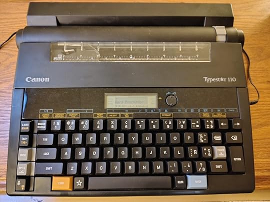 odd typewriter word processor hybrid manufactured by Canon in the early 1980s. It has a lcd display where someone has typed 