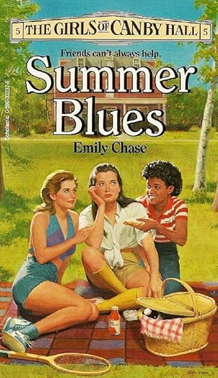 The cover of Book Five shows three teenage girls, two trying to cheer up their unhappy friend over an outdoor lunch