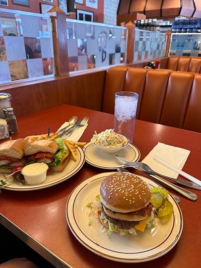 Bob’s Big Boy burger served on a plate in a booth at the Burbank location