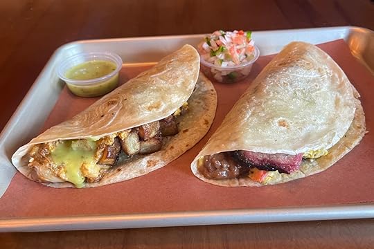 La Traila Barbecue brisket and pork breakfast tacos