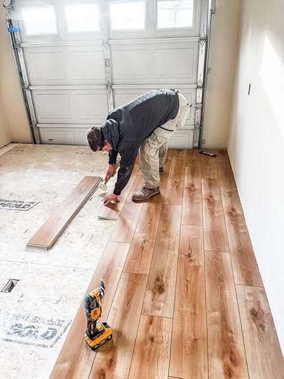 The LVP flooring in the process of being installed
