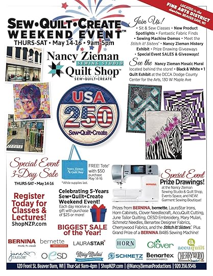 2026 Sew Quilt Create Weekend Event at the Nancy Zieman Sewing Studio And Quilt Shop in Downtown Beaver Dam WI 