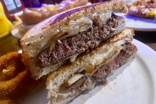 Bryson’s Irish Pub patty melt with Swiss cheese and grilled onions on rye bread in Virginia Gardens Miami
