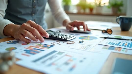 Readiness assessment for accessories brands – Close-up of financial analysis tools, charts, calculators, accessories products, and documents for business sale prep.