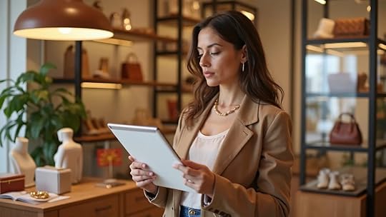 Confident female entrepreneur in her accessories boutique reviewing a business sale readiness assessment for entrepreneurs