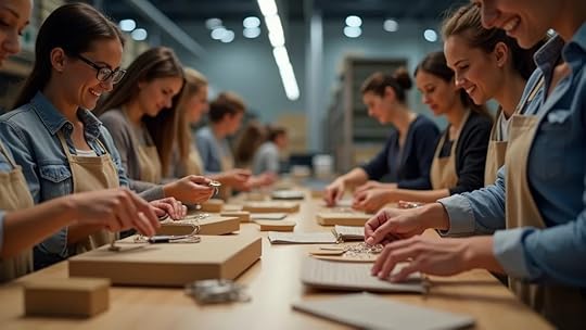 Team carefully inspecting and packing jewelry and handbags for shipment in a professional accessories fulfillment center
