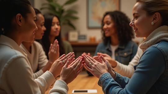Accessories brand team engaged in a group prayer, demonstrating authentic Christian values of gratitude and unity before a business meeting