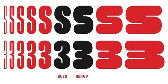 Two rows of sample styles from Modulator. On top the letter S repeated, on the bottom the number 3 repeated, both starting from narrow and light on the left to wide and heavy on the right.