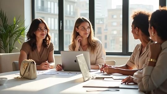 Diverse women entrepreneurs discussing business sale readiness assessment for women entrepreneurs at a sunlit boardroom, surrounded by handbags and laptops.