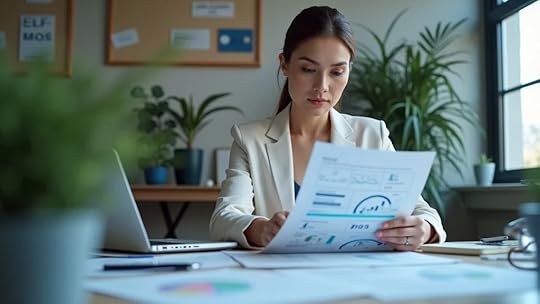 Professional woman entrepreneur analyzing profit-first financial dashboards for a business sale readiness assessment in fashion accessories.