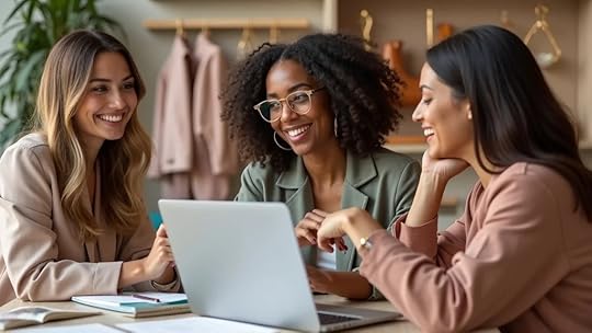Empowered women entrepreneurs collaborating on business sale readiness assessment for fashion accessories in a creative studio environment.