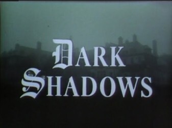 Title card for the TV show 'Dark Shadows' featuring stylized text against a misty background.