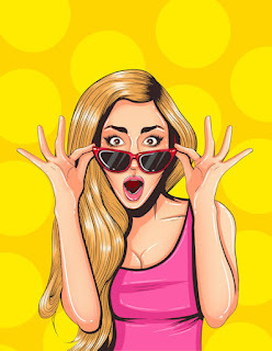 cartoon woman with sunglasses looking surprised