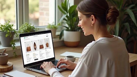 Successful woman-led e-commerce website displayed on a laptop—showcasing storefront conversion rate optimization and strong customer reviews for small businesses.
