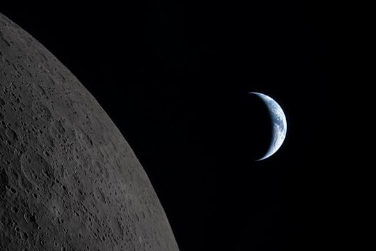 Our planet draws closer to passing behind the Moon in this image captured by the Artemis II crew during their lunar flyby, about six minutes before Earthset. Earth is in a crescent phase, with sunlight coming from the right. The dark portion of Earth is experiencing nighttime. On Earth’s day side, swirling clouds are visible over muted blue in the Australia and Oceania region. The lines of small indentations on the Moon’s rugged surface are secondary crater chains. These structures are formed by material ejected during a violent primary impact.