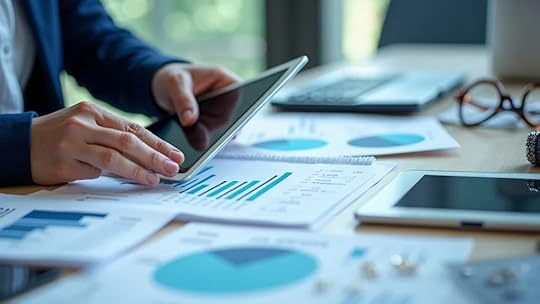 E-commerce growth: Accessory product pricing analysis with graphs, jewelry, shoes, and handbags in a modern workspace.