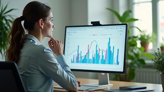 E-commerce growth: Founder reviewing analytics dashboard for operator-level clarity in a modern office.