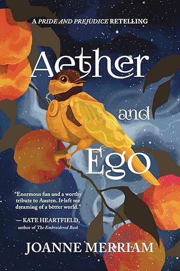 Cover of Aether and Ego with a clockwork chickadee perched on a branch of a peach tree.