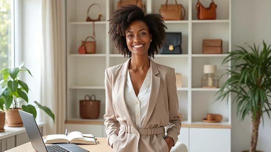 Confident diverse woman entrepreneur standing in her chic home office with fashion accessories, exemplifying e-commerce growth strategy for women entrepreneurs
