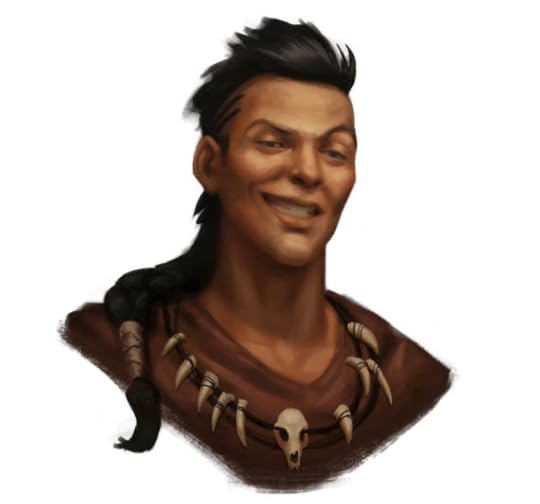 A smirking young man in tribal dress. 