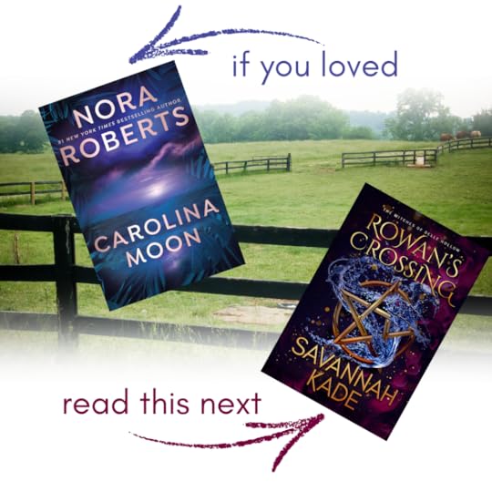 image of farm fence and covers of Carolina Moon by Nora Roberts and Rowan's Crossing