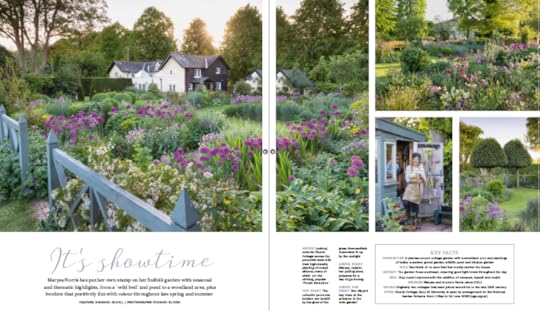 Double page spread from Period Living magazine showing the photos and text of an article about Maryssa Norris's country garden in Suffolk.