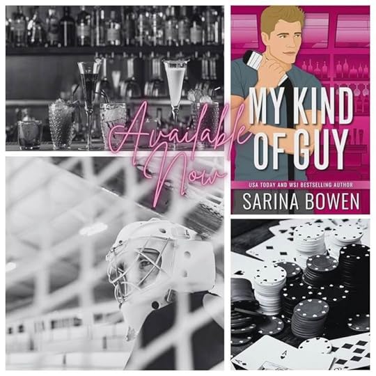 This may contain: the cover of my kind of guy by sarina bowen, with images of bartenders and cocktail glasses