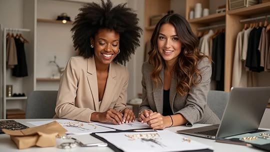 increase business valuation for entrepreneurs - Empowering women entrepreneurs in fashion, business collaboration over accessories in a modern boutique workspace