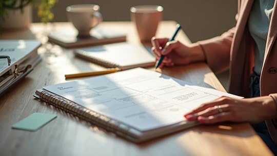 Hands reviewing a profit roadmap with fashion accessories—business valuation services in Houston.