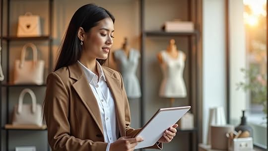 Professional small business owner reviewing financial reports for increase business valuation for small businesses in a modern boutique with accessories