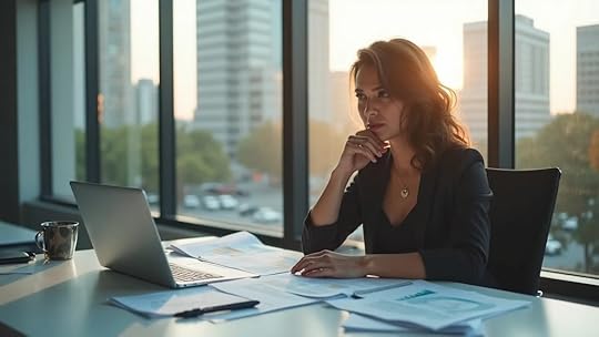business owner in Austin reviewing financial spreadsheets to assess business valuations and profit risks in a modern office environment