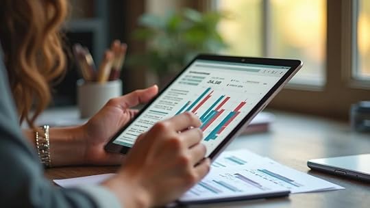 business owner using a tablet to perform a profit assessment for increasing business valuation in Austin accessories brands