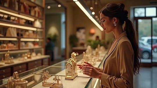 business valuation for Dallas accessory brand - Woman owner assessing jewelry, bag, and shoe display in a bright Dallas boutique with iconic Texan elements