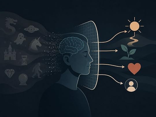 Illustration of the mind filtering beliefs before instant manifestation appears in reality, with positive outcomes passing through mental awareness.