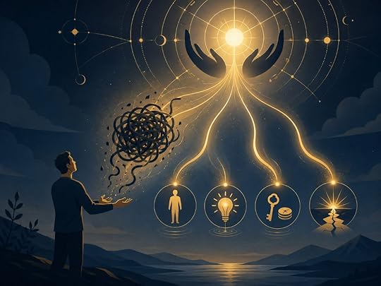 Person releasing burdens to divine light as instant manifestation brings the right person, idea, resource, and breakthrough.