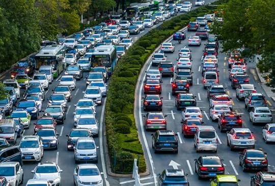 QINGDAO, CHINA - AUG 27th, 2024: Traffic Jam. The Rush Hour Commute in North District of Qingdao City, Shandong Province, China.