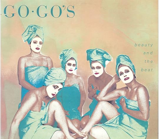 A stylished, muted pastel print of five young women posed in towels and head wraps, their faces covered with cleansing masks, as if they are at the spa.