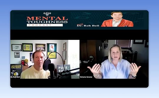Victoria Greene speaking on the Mental Toughness Podcast with hand gestures to emphasize self-advocacy