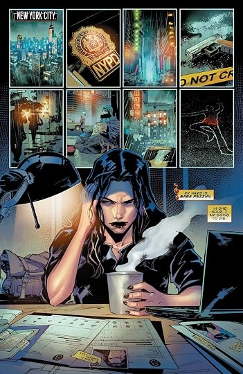 Pierwsza strona Witchblade (2024) z przedstawieniem splasha Sary, nad którą góruja kadry z Nowego Yorku