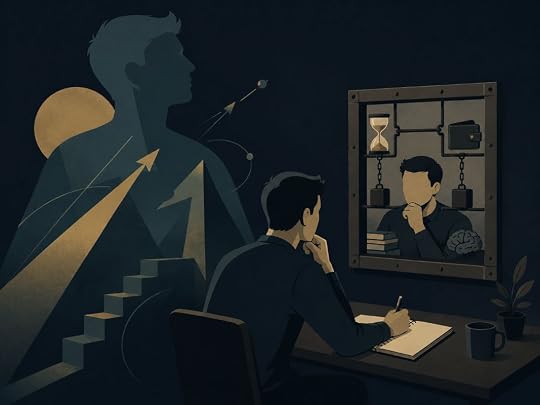 Person looking in a mirror while setting goals, symbolizing law of attraction mistakes caused by limiting self-beliefs and fear-based thinking.