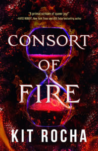 Consort of Fire: An hourglass with blood-red (and sometimes flaming pink) sand sifts through an ominous hourglass. Dragon scales shine in the background.