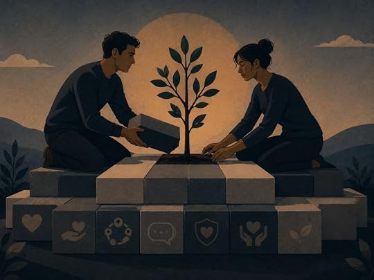 Couple building a foundation with a growing tree, showing healthy love and why it's best to stay single until relationships feel safe.