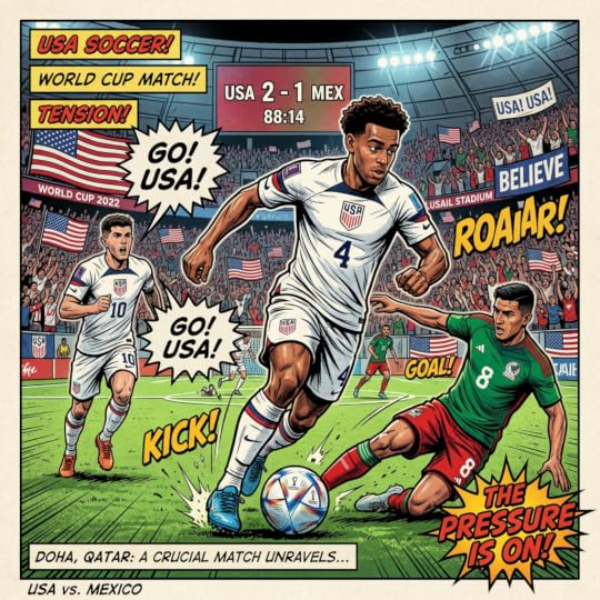 USA soccer player dribbling past Mexican defender with crowd cheering