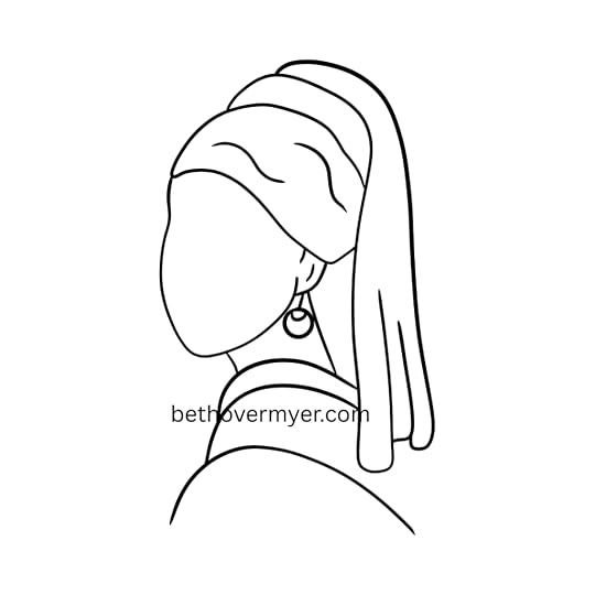 Outline drawing of Girl With a Pearl Earring by Johannes Vermeer.