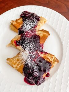 The finished and plated easy homemade crepes