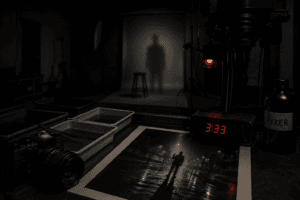 Creepy Darkroom Image showing 3:33 AM from Zero Exposure