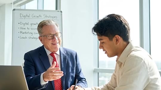 Confident startup founders negotiating exit multiple for startups in a modern office with city view, emphasizing strategic buyer type and enterprise value