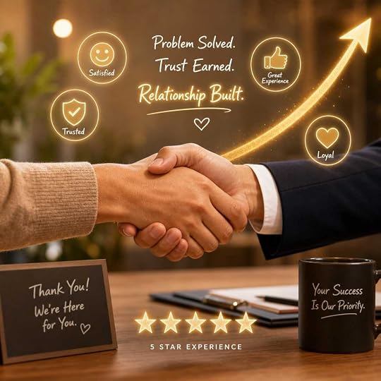 عملاء وموظفو شركة يمثلان العلاقة الإيجابية الناتجة عن حل المشاكل بنجاح