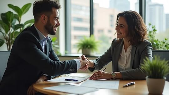 Modern Austin business owner and investor closing deal with a confident handshake, symbolizing success in improving exit multiple in Austin
